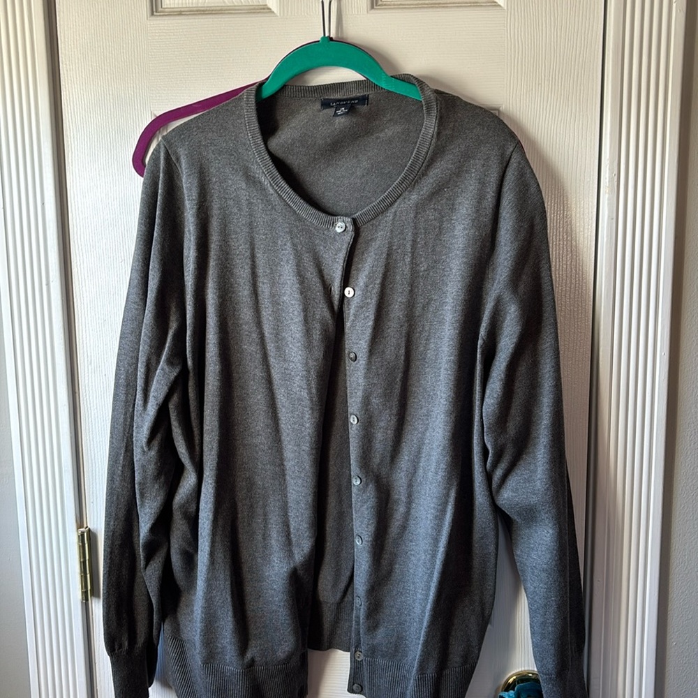 Grey lands end button cardigann . No tags. Never worn